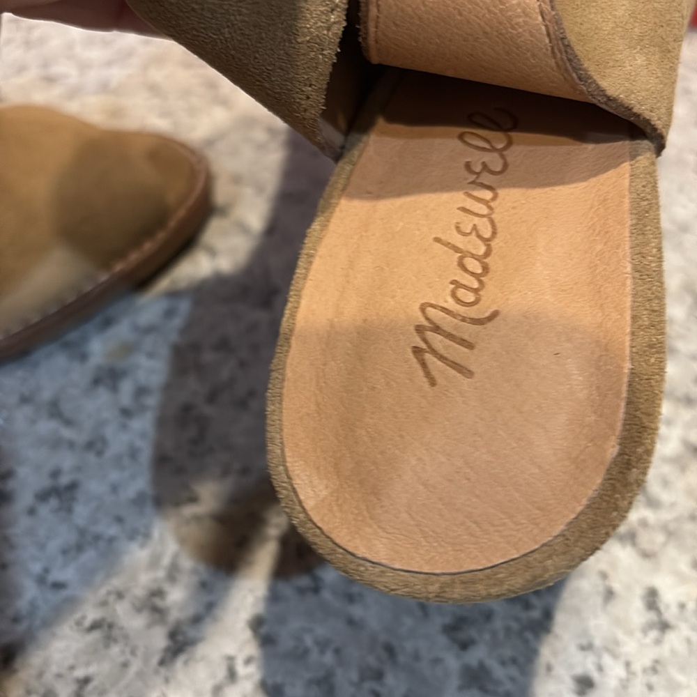 Madewell Suede Slingback Cary Block Tan Peep Toe Heels Sz 8 - Picture 8 of 15